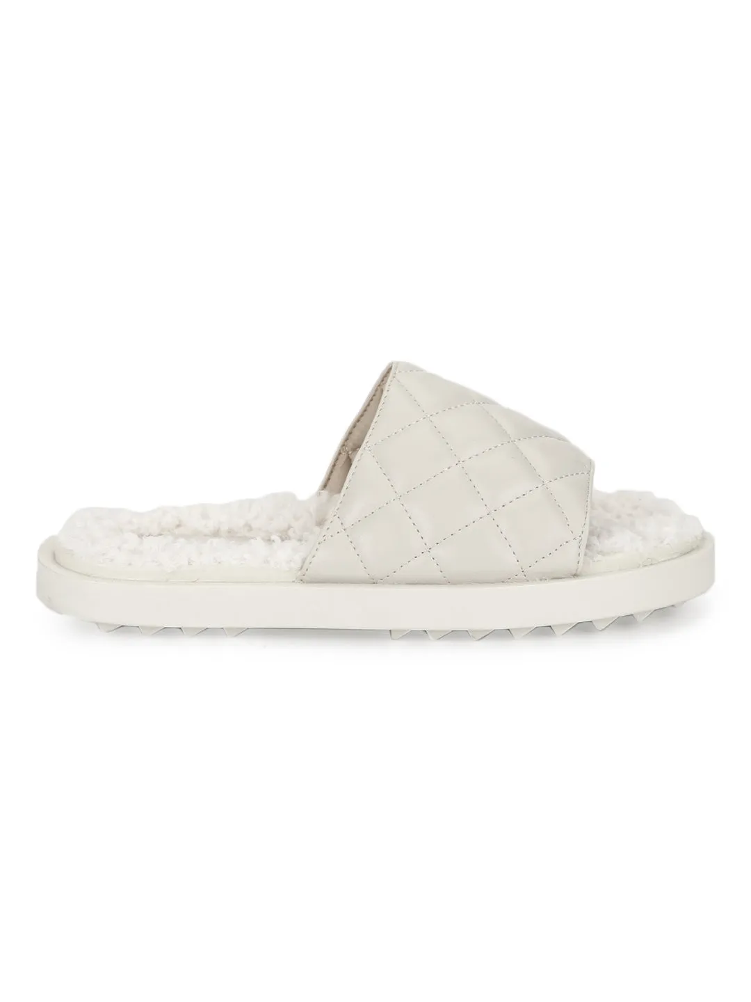 Weiße PU Kunstpelz Stepp-Slip-Ons (TC-RLST7-WHT)