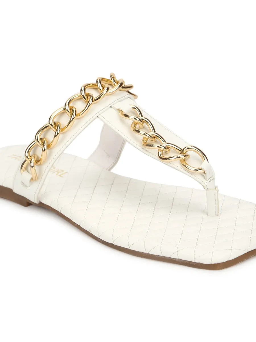 Weiße PU Flip-Flops mit Goldkette