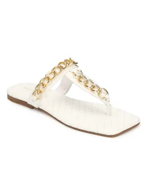Weiße PU Flip-Flops mit Goldkette