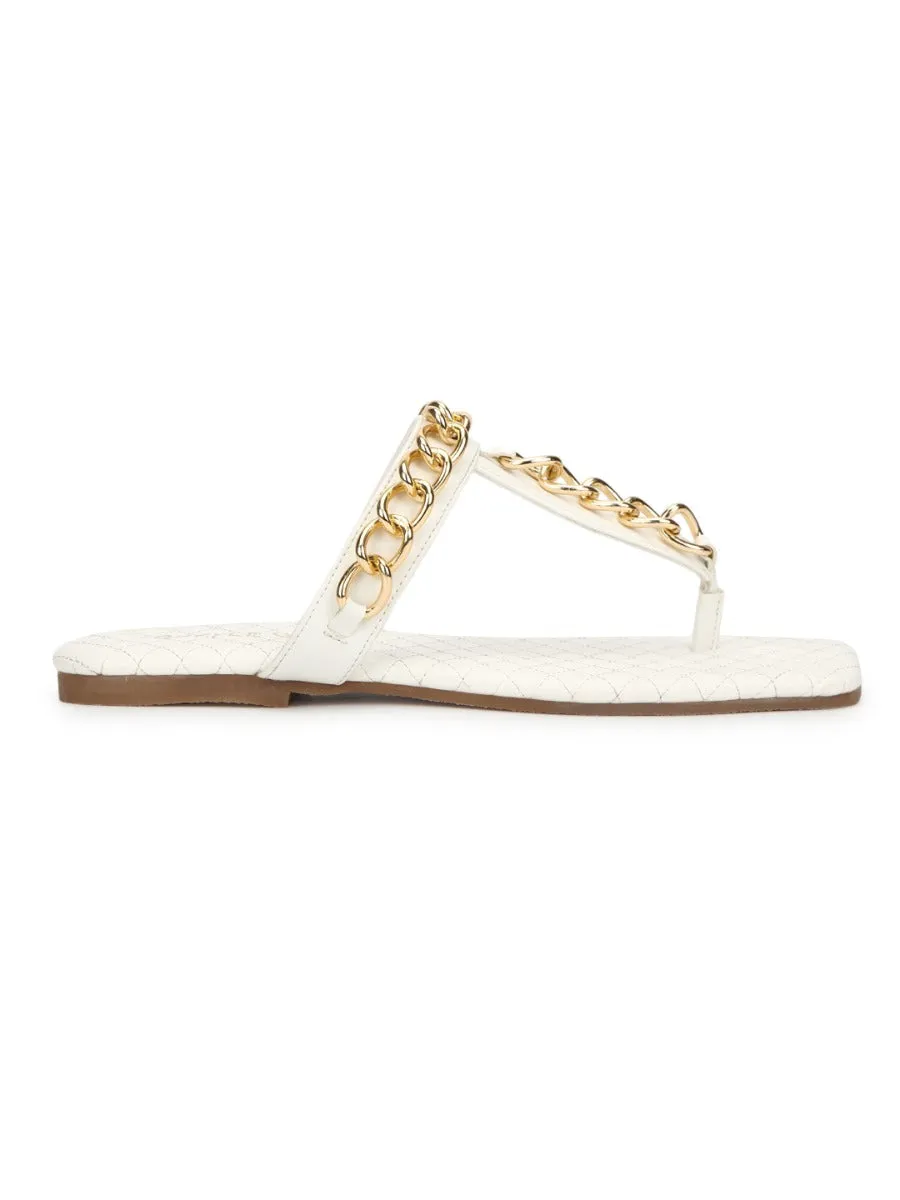 Weiße PU Flip-Flops mit Goldkette