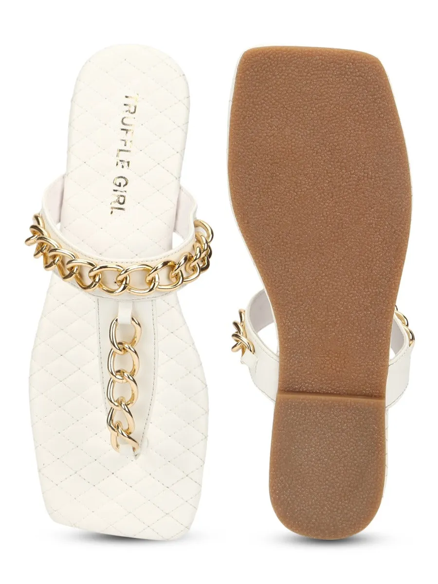 Weiße PU Flip-Flops mit Goldkette