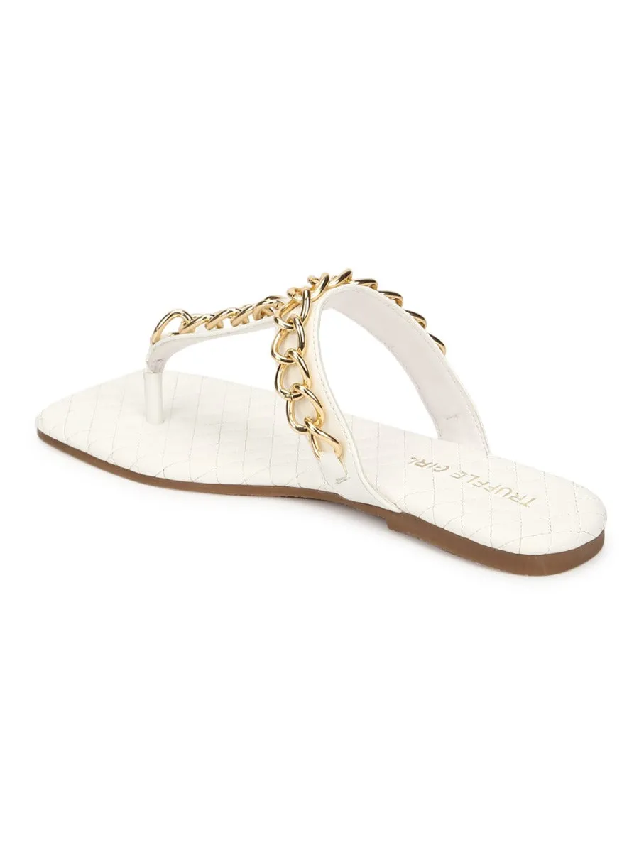 Weiße PU Flip-Flops mit Goldkette