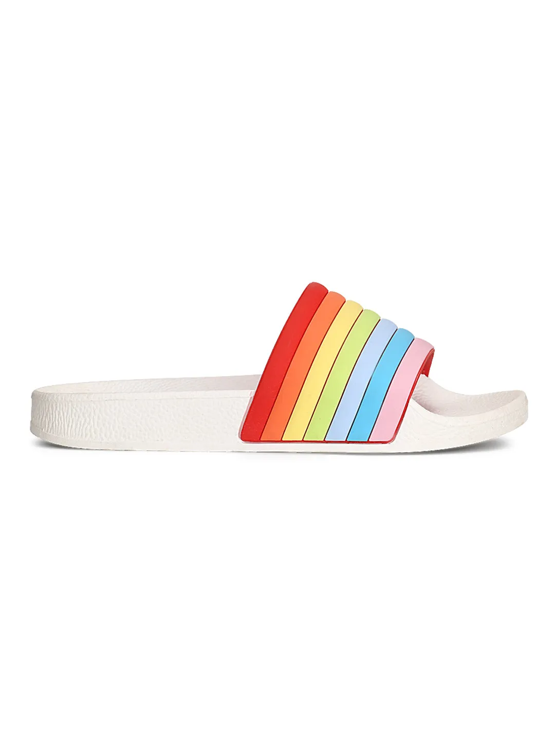 Weiße PVC-Regenbogen-Slip-On-Flats