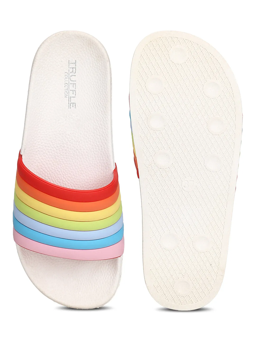Weiße PVC-Regenbogen-Slip-On-Flats