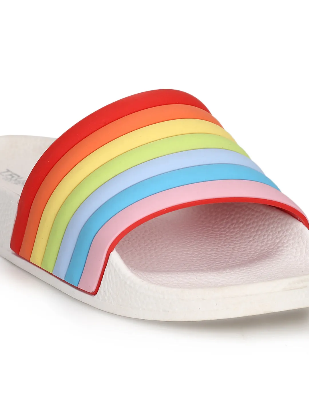 Weiße PVC-Regenbogen-Slip-On-Flats