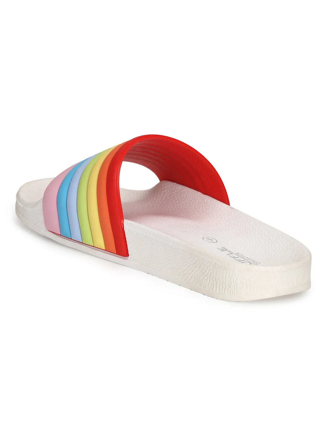 Weiße PVC-Regenbogen-Slip-On-Flats