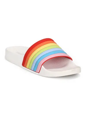 Weiße PVC-Regenbogen-Slip-On-Flats