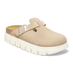 Damen Boston Chunky Suede Leder Clogs in Warmem Sand